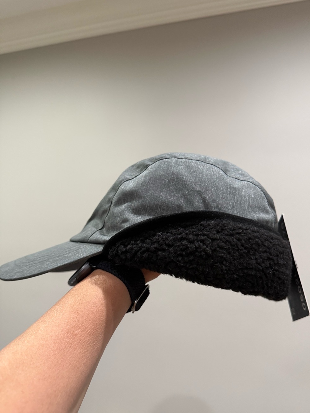 Eddie Bauer Down Trapper Hat Gray Cap with Black Sherpa lining